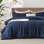 Bedsure Oversized King Comforter Set - Navy Soft Bedding for All Seasons, Cationic Dyed Bed Set, 3 Pieces, 1 Oversized King Size Comforter (120"x98") and 2 Pillow Shams (20"x36"+2")