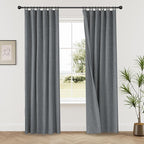 Neutral Grey Blackout Linen Curtains 84 Inch Length 2 Panels Set, Back Tab Loop Pocket Thermal Insulated Light Blocking Black Out Linen Weave Drapes for Offices Living Room 52x84 Inch, Frost Gray