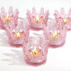 Vixdonos Votive Candle Holders Set of 6 Crown Glass Tealight Candle Holder for Wedding, Party and Home Decor (Pink)