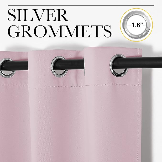 NICETOWN Baby Pink Blackout Curtains 48 inches Length for Laundry Room, 2 Panels, 42" Wide, Thermal Insulated Decoration Drapes for Short Window