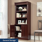 Sauder Palladia Book Shelf, Bookshelf with Storage, Library Bookcase with Doors and Adjustable Shelves, in Select Cherry finish