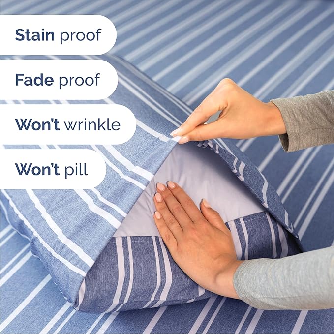 Cal King 6 Piece Sheet Set - Comfy Breathable & Cooling - Soft Hotel Luxury Bedding Set w/ 8-16 Inch Deep Pockets - 1 Flat & 1 Fitted Sheet & 4 Pillowcases - Wrinkle Free & Easy Care - Blue Stripes 3