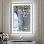 TETOTE Bathroom Mirror with Lights 20x28 Brushed Nickel LED Mirror Silver Frame Frontlit & Backlit Lighted Vanity Mirror Baroque Anti Fog Dimmable White/Warm/Natural,Wall Mounted(Horizontal/Vertical)