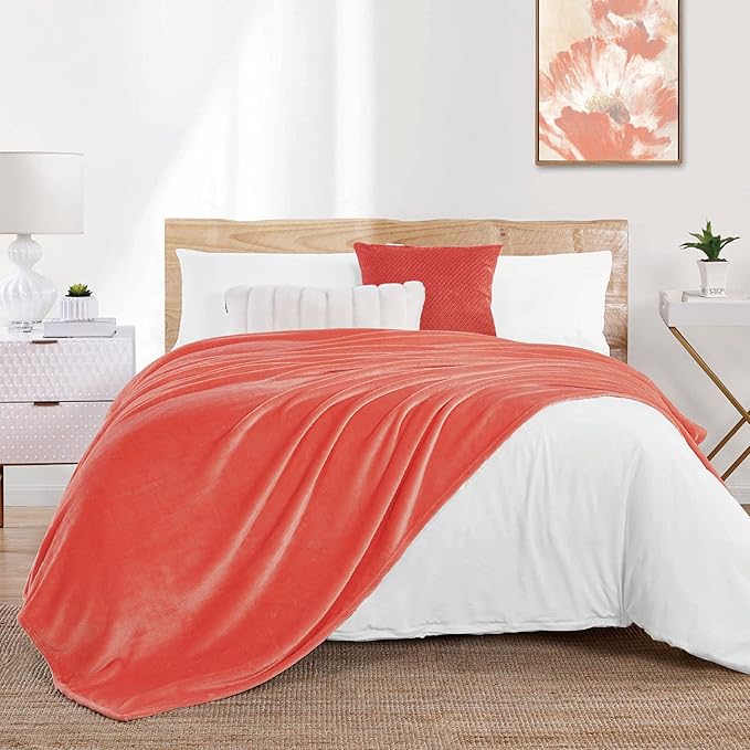 Walensee Fleece Blanket Plush Throw Fuzzy Lightweight (Twin Size 60x80 Coral) Super Soft Microfiber Flannel Blankets for Couch, Bed, Sofa Ultra Luxurious Warm and Cozy for All Seasons