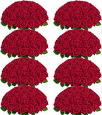 BLEUM CADE 200 Pcs Red Roses Artificial Flowers, Real Touch Velvet Roses Fake Flowers Bulk, Artificial Roses Bouquet with Long Stems Bridal DIY Wedding Party Centerpiece Decorations