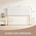 Tufted Upholstered Headboard Queen Size, Sturdy & Durable Solid Wood Bed headboard, Fabric Headboard Adjustable Height from 37” to 51”, Modern Button Diamond Design Head Board, White