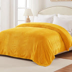 Exclusivo Mezcla Fleece Bed Blanket Queen Size, Super Soft and Warm Blankets for Couch, Sofa and Bed Waffle Textured, Cozy, Fuzzy and Lightweight (Mustard Yellow, 90x90 Inches)