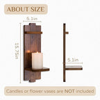 Rustic Candle Holder Farmhouse Wall Decor - Brown Candle Sconces Set of Two Wooden Vintage Hanging Wall Decoration for Fireplace Mantel Living Room Bedroom Dining Room