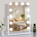 Vanity Makeup Mirror with Lights,3 Color Lighting Modes Detachable 10X Magnification Mirror Touch Control,360°Rotation, White (14.6Inch)