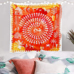 Batmerry Tribal Art Abstract Tapestry, Traditional Ancient Tribal Indian Rural Wall Art Hanging Decoration Polyester Fiber White Ruffled Around for Dorm Room Bedroom Living Room, 59.1x59.1 inches