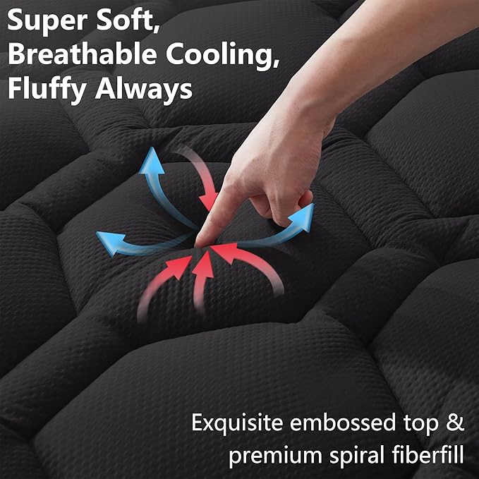 Twin XL Mattress Pad Waterproof, Soft Cooling Mattress Topper for College Dorm, Extra Long Twin Mattress Cover Protector Washable, Deep Pocket 8-21" (39x80 inch, Black)