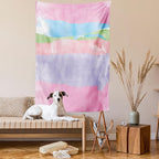 Lunarable Abstract Tapestry Queen Size, Paintbrush Watercolor Large Pastel Horizontal Stripes in Various Tones Boho Print, Wall Hanging Bedspread Bed Cover Wall Decor, Queen Size, Lilac Pink