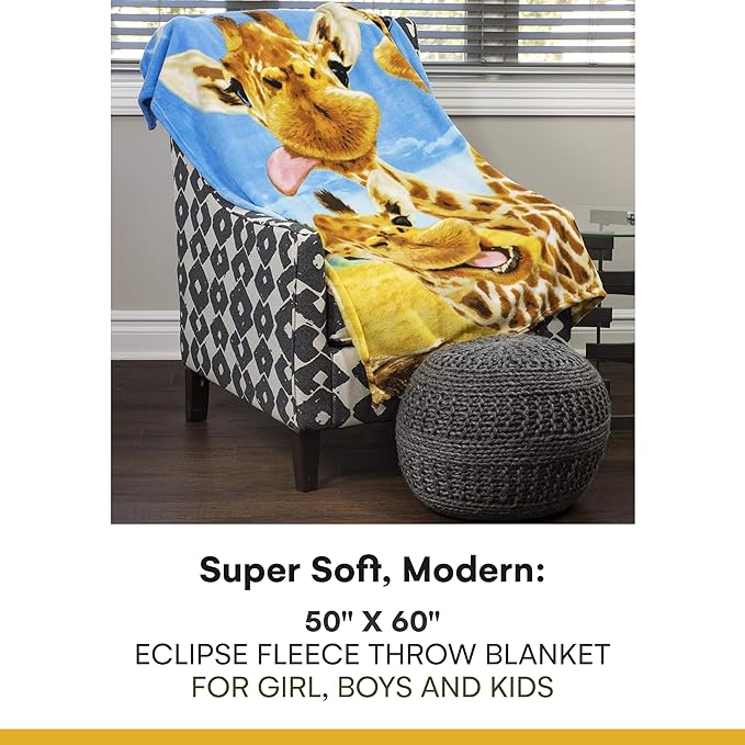 Dawhud Direct Giraffe Fleece Throw Blanket, 50" x 60", Polyester, Animal Print, Multicolor, Unisex, Adult/Kid, Winter, Durable, Camping, Gift