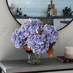 YalzoneMet 4 Pcs Hydrangea Artificial Flower Lifelike 21'' Long Stem Latex Real Touch Hydrangea for Xmas Home Party Kitchen Thanksgiving Table Centerpiec Christmas Decor 2 White + 2 Purple