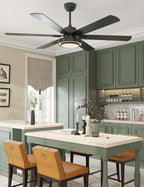 warmiplanet Ceiling Fans with Lights and Remote Control, 62 Inch, 6 Speeds Reversible DC Motor, 3 Color Dimmable Light, Timer, Noiseless, Black, 6 Blades