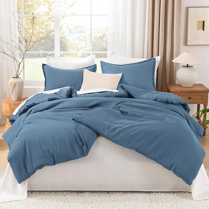 Litanika Comforters Full Size Ocean Blue, 3 Pieces Lightweight Solid Bedding Set & Collections, All Season Fluffy Bed Set (79x90 Inches Comforter & 2 Pillowcases)