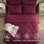 Bedsure Full Size Comforter Sets - Bedding Sets Full 7 Pieces, Pintuck Bed in a Bag Burgundy Bed Set with Comforter, Sheets, Pillowcases & Shams