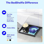 BedShelfie Bedside Shelf for Dorm Room Bunk Bed & Top Bunk, College Dorm Room Essentials, Bedside Caddy, Clip on Floating Desk Tray, Bed Side Table Storage, Loft Nightstand Decor - Black Wood Slide