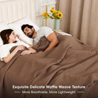 PHF 100% Cotton Waffle Weave Blanket King Size for Bed,Snag Proof Lightweight Breathable Moisture-wicking Throw for Couch,Great for Layering in Cold Weather,Machine Washable,Home Decor Gift-Cappuccino