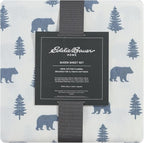 Eddie Bauer - Flannel Sheets Twin Size, Anti-Pilling & Wrinkle Resistant Cotton, Touchably Soft for All-Season Comfort - Bed Sheets with Matching Pillowcase & Fitted Sheet (Bears and Trees Blue)