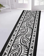Custom Length Cut to Size Tribal Ethnic Southwestern Inspired Hallway Runner Rug, Non Slip Rubber Backed, 31 inch Wide X Customized Length, Mayan Black, 31 inch X 12 feet