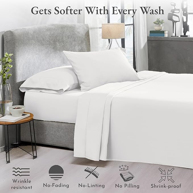 California Design Den 2-Pack Twin XL Sheet Sets 100% Cotton Sateen - 400 Thread Count - Extra Soft, Breathable & Cooling Sheets, Wrinkle Resistant, 2 Sets of Deep Pocket Bed Sheets - Antique White