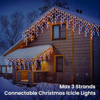 Toodour Red White Blue Christmas Icicle Lights, 29.5ft 360 LED Icicle Lights, 8 Modes, 60 Drops, Window Curtain Led Christmas Light, Icicle Twinkle Light for Eaves, Party, Wedding, Xmas Decorations