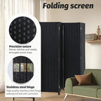 FDW Room Divider 6 Panels Wood Mesh Hand-Woven Design Indoor Folding Portable Partition Screen, Coal Black