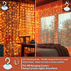 HXWEIYE 300LED Fairy Curtain Lights, 9.8x9.8Ft USB Plug-in 8 Modes Christmas String Hanging Lights with Remote for Bedroom Backdrop Wedding Party Indoor Wall Decor, Orange, Standard