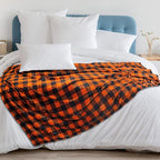 PAVILIA Black and Orange Buffalo Plaid Fleece Throw Blanket for Couch, Soft Halloween Flannel Blanket for Sofa, Orange Checkered Plaid Fall Couch Throw, Warm Cozy Fall Bed Blanket Decor Gift, 50x60
