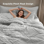 Bedsure Queen Comforter Set Light Grey - Bed in a Bag Queen Size Bedding 7 Pieces, GentleSoft™ Pintuck Bed Set Gift for Family, Pinch Pleat All Season Comforter with Sheets, Pillowcases & Shams