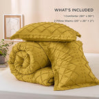 Bedsure Queen Comforter Set - Mustard Yellow Comforter, Boho Tufted Shabby Chic Bedding for Kids, 3 Pieces Vintage Farmhouse Bed Set for All Seasons, Fluffy Soft Bedding with 2 Pillow Shams