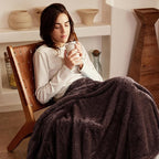 Exclusivo Mezcla Plush Fuzzy Fleece Bed Blanket Queen Size, Super Soft, Fluffy and Warm Blankets，Suitable for All Seasons (Coffee, 90x90 Inches)