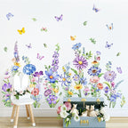 Tanlaby Wildflower Wall Decals Daisy Grass Butterflies Flower Wall Stickers Floral Botanical Wall Art Decor for Baby Nursery Girl Bedroom Living Room Sofa