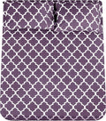 Mejoroom Full Bed Sheet Set - Super Soft Brushed Microfiber 1800 Thread Count Full Sheets with 16 inch Deep Pocket - Wrinkle Free - 4 Piece(Purple Quatrefoil with White Pattern)