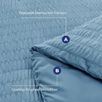 HYMOKEGE Mineral Blue Twin XL Comforter Set Seersucker 5 Pieces, All Season Luxury Bed in a Bag for Bedroom, Bedding Set with Comforter, Sheets, Pillowcase & Sham