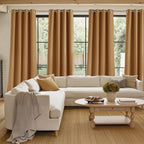 NICETOWN Short Faux Linen Gold Brown Blackout Curtains 63 inches Long for Kitchen - Privacy Panels for Living Room Bedroom, Modern Farmhouse Style Easy Care Grommet Top, 2 Panels, W42 by L63