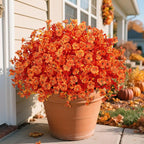 Ouddy Decor 24 Bundles Artificial Fall Flowers for Outdoors, Fake Mums Silk Flowers UV Resistant Faux Plastic Plants for Garden Porch Farmhouse Fall Autumn Harvest Thanksgiving Home Decor, Orange