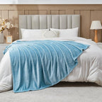 NEWCOSPLAY Super Soft Throw Blanket Light Blue Premium Silky Flannel Fleece Leaves Pattern Lightweight Bed Blanket All Season Use (Light Blue, Throw(50"x60"))