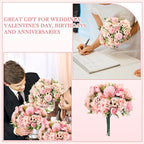 Tigeen 12 Pcs Peonies Artificial Flowers Faux Roses Silk Flowers Hydrangea Artificial Bouquet for Wedding Table Centerpiece Floral Vase Home Office Bridal Decor (Pink)