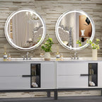 Hasipu 24 Inch Round LED Mirror for Bathroom with Lights, Silver Circular Vanity Mirror for Wall, Metal Framed Frontlit Bathroom Mirrors Anti-Fog, Dimmable, 3 Colors Makeup Shaving Mirror Wall Mounted