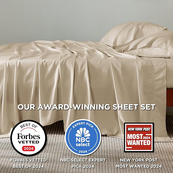 Bedsure Full Size Bed Sheets, Cooling Sheets, Rayon Derived from Bamboo, Breathable & Soft, Deep Pocket Up to 16 Inches, Hotel Luxury Silky Bedding for Hot Sleepers, Beige