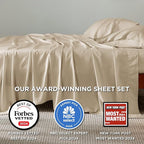 Bedsure California King Sheet Sets, Cooling Sheets for Hot Sleepers, Rayon Derived from Bamboo, Deep Pocket Up to 16 Inches, Breathable & Soft, Hotel Luxury Silky Bedding, Beige