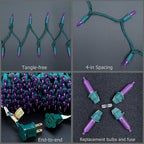 YULETIME 200 Count Purple LED Christmas Lights, 66 Feet Green Wire UL Certified Commercial Grade Holiday String Light Set (Purple)