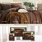MooMee Bedding Duvet Cover Set 100% Washed Cotton Linen Like Textured Breathable Durable Soft Comfy (Solid Cocoa Brown, Twin 68"x90")