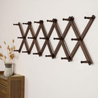 SKOLOO Hat Rack for Wall with 17 Hooks, Solid Wooden, Modern, Expandable Coat Rack Wall Mount for Coats, Hats, Bags, Baseball Caps, Walnut Color