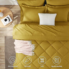 CozyLux Full Size Comforter Sets Mustard Yellow - 7 Pieces Bed in a Bag Full, Luxury Soft Bed Set for All Seasons, Bedding Set with Down Alternative Comforter, Sheets, Pillowcases & Shams