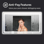 55"x 30" LED Bathroom Mirror with Lights, Double Lighting Sources Dimmable, Anti-Fog Vanity Mirror with Lights, Lighted Bathroom Vanity Mirror for Wall Tempered Glass (Horizontal/Vertical)