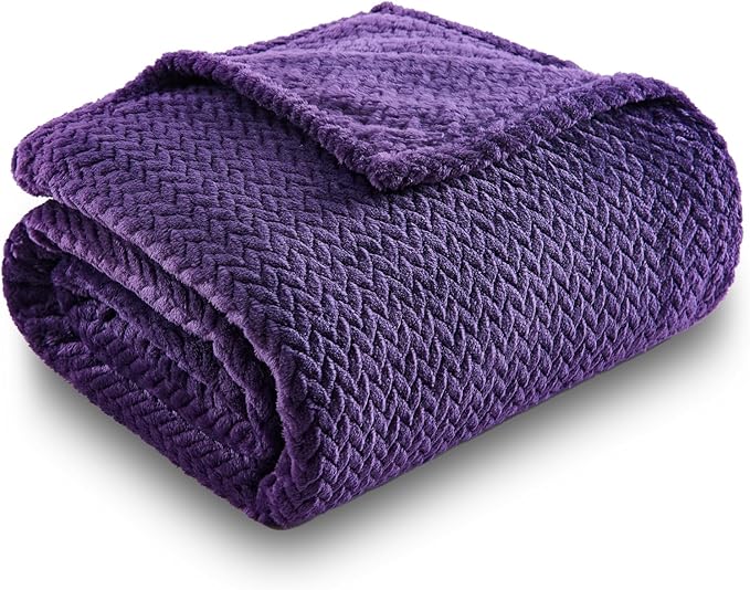 NEWCOSPLAY Super Soft Twin Blanket Dark Purple Premium Silky Flannel Fleece Leaves Pattern Lightweight Bed Blanket All Season Use (Dark Purple, Twin(60"x80"))