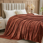 NEWCOSPLAY Super Soft Queen Blanket Coffee Premium Silky Flannel Fleece Leaves Pattern Lightweight Bed Blanket All Season Use (Coffee, Queen(90"x90"))